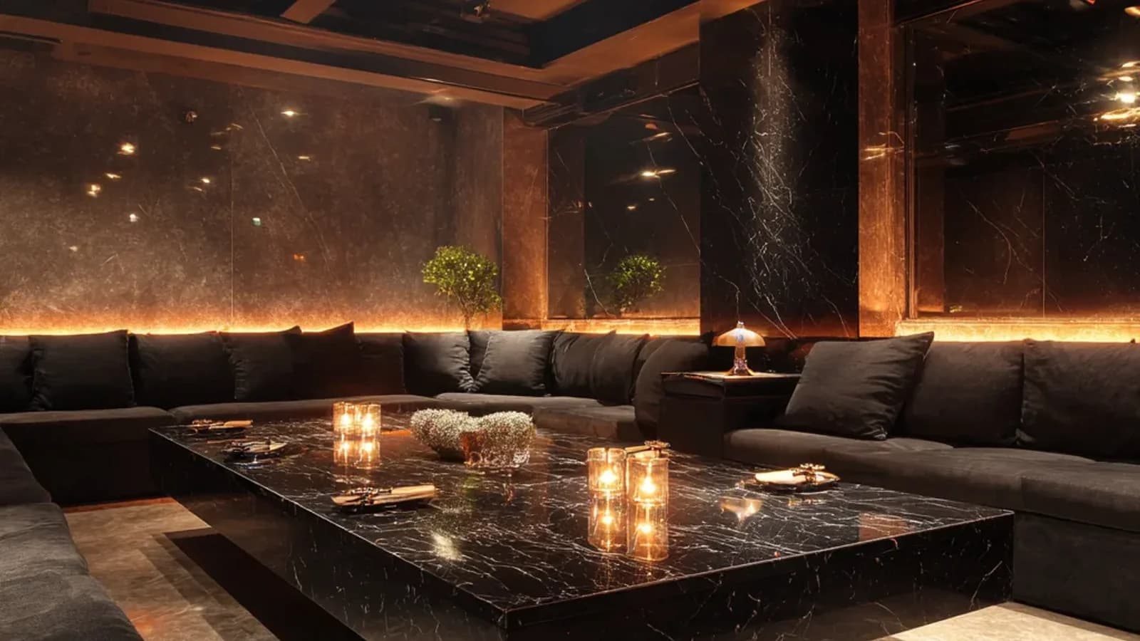 강남 가라오케 프리미엄 VIP 룸 — 블랙 대리석 인테리어·전용 음향 시스템